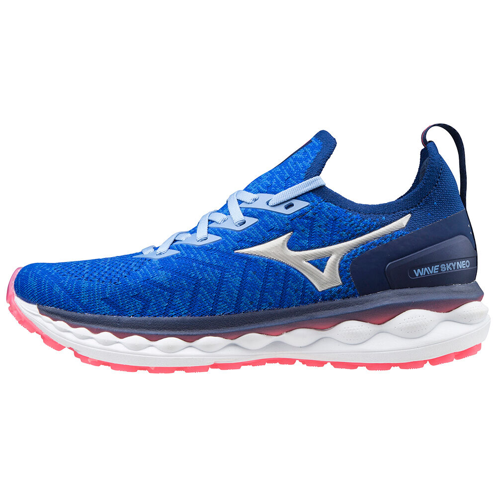 Womens Mizuno Wave Sky Neo Running Shoes Blue/Silver/Pink Philippines (CBMQON750)